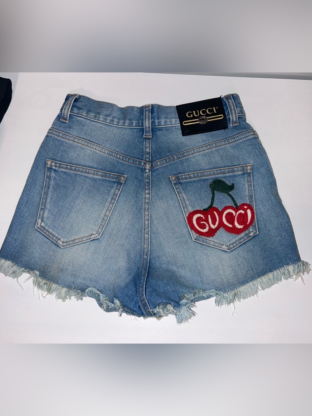 Gucci Cherry Embroidered Denim Shorts